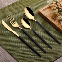 Amore Black Touch Titanyum Parlak Gold 24 Parça Çatal Kaşık Bıçak Takımı