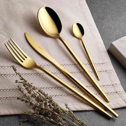 Amore Titanyum Parlak Gold 24 Parça Çatal Kaşık Bıçak Takımı