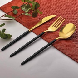 Amore Black Touch Titanyum Mat Gold 30 Parça Çatal Kaşık Bıçak Takımı (Bıçaklı)