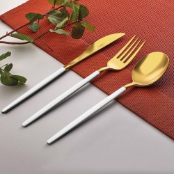 Amore White Touch Titanyum Mat Gold 30 Parça Çatal Kaşık Bıçak Takımı (Bıçaklı)