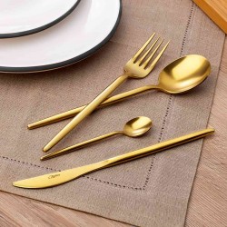 Amore Titanyum Mat Gold 7 Parça Tek Kişilik Çatal Kaşık Bıçak Takımı