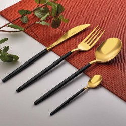 Amore Black Touch Titanyum Mat Gold 7 Parça Tek Kişilik Çatal Kaşık Bıçak Takımı