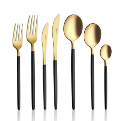 Amore Black Touch Titanyum Mat Gold 7 Parça Tek Kişilik Çatal Kaşık Bıçak Takımı