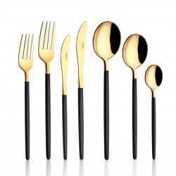 Amore Black Touch Titanyum Parlak Gold 7 Parça Tek Kişilik Çatal Kaşık Bıçak Takımı
