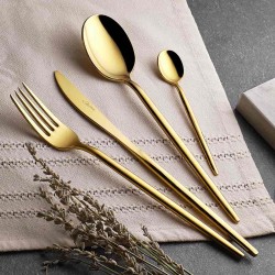 Amore Titanyum Parlak Gold 7 Parça Tek Kişilik Çatal Kaşık Bıçak Takımı