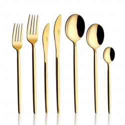 Amore Titanyum Parlak Gold 7 Parça Tek Kişilik Çatal Kaşık Bıçak Takımı