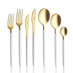 Amore White Touch Titanyum Parlak Gold 7 Parça Tek Kişilik Çatal Kaşık Bıçak Takımı